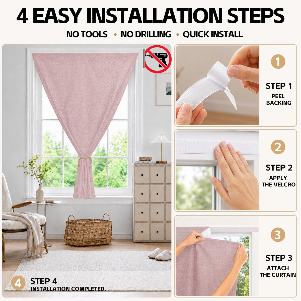 Portable Blackout Curtains (Light Pink / 52"W x 72"H)