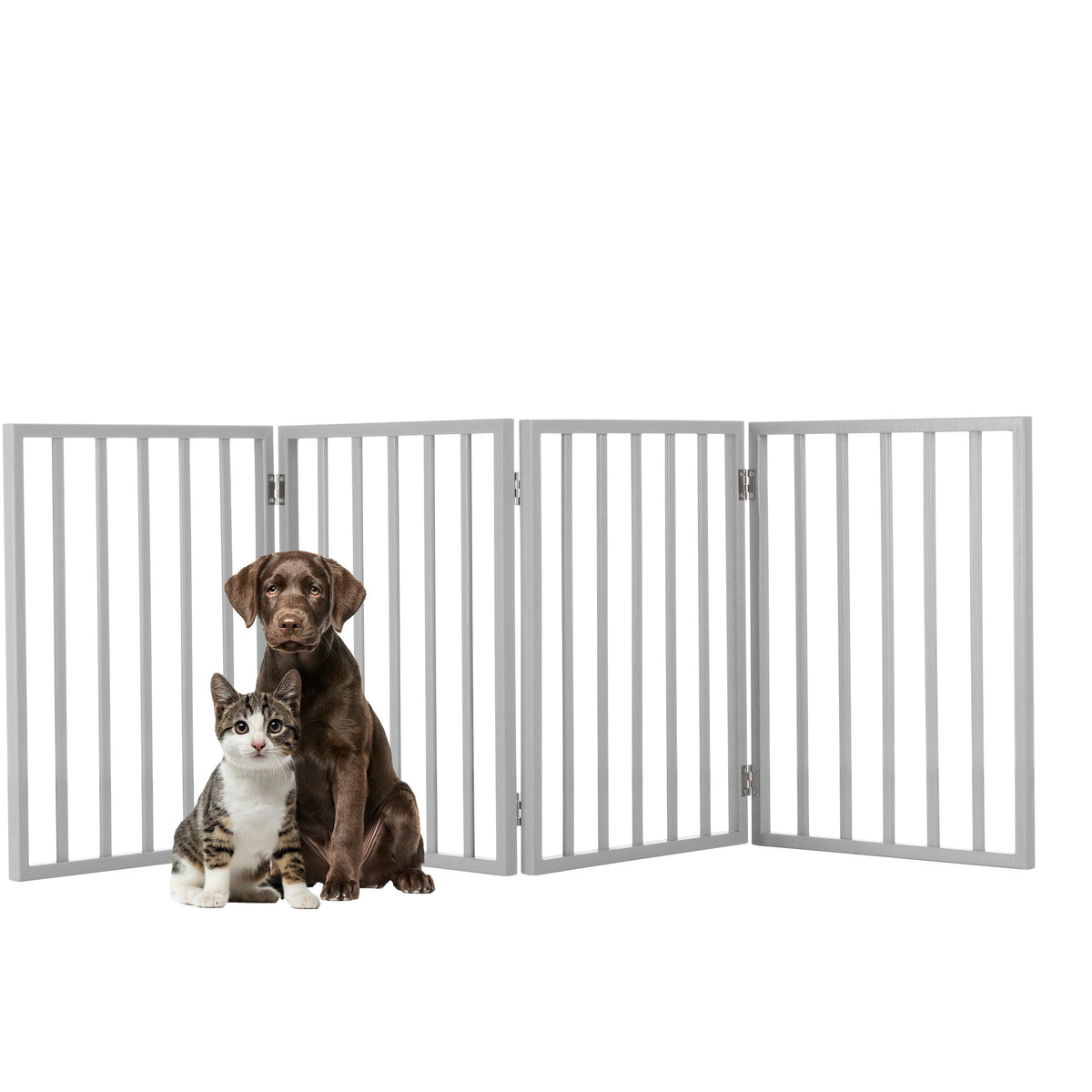 Pet Gate - 4-Panel Indoor Foldable Dog Fence for Stairs, Hallways, or Doorways - 72x24-Inch Retractable Wood Freestanding Dog Gates by PETMAKER (Gray) (Gray / 4 Panel)