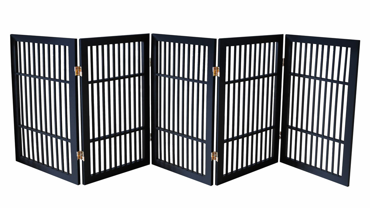 Pet Dog Gate Freestanding (5 Panel 30" Tall / Black Pet Gate)