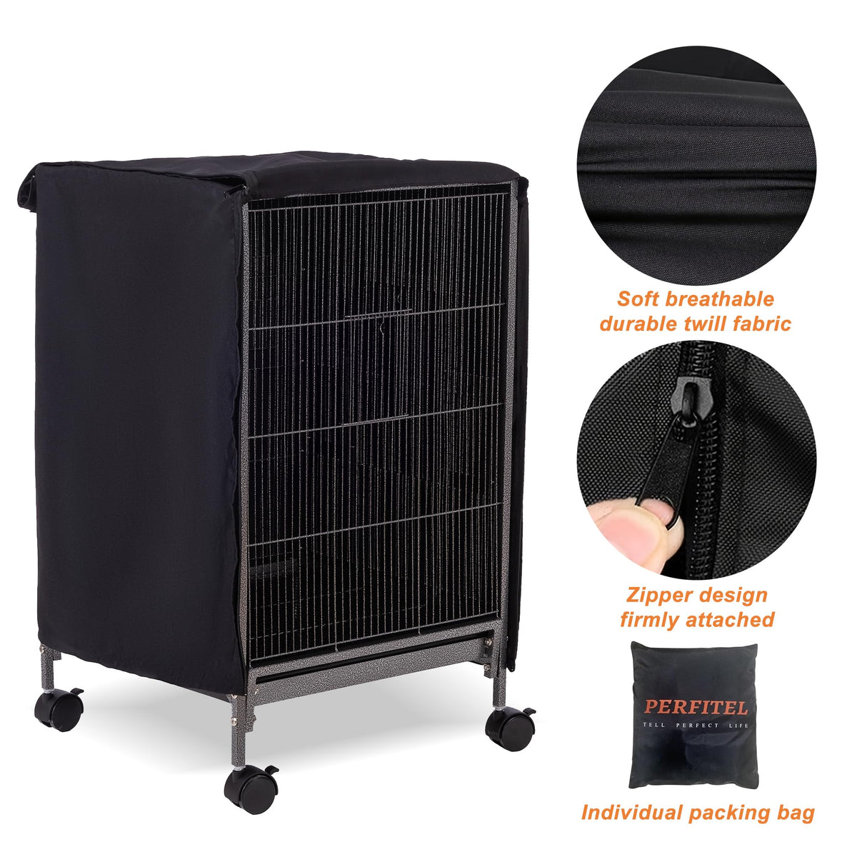 Small Black Blackout Bird Cage Cover (17.9"L x 17.9"W x 30.3"H)