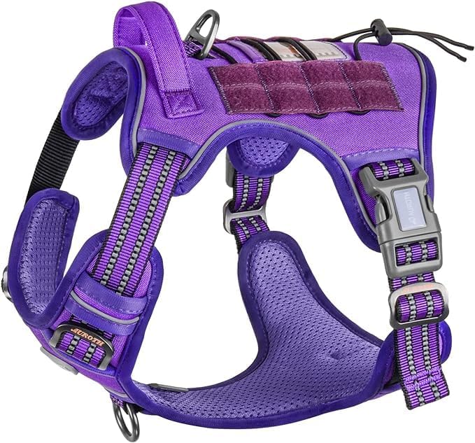 Tactical Dog Harness Medium Sized Dog No Pull Adjustable Dog Vest (Purple / M(Neck:16-22",Chest:22-33"),35-50 lbs)