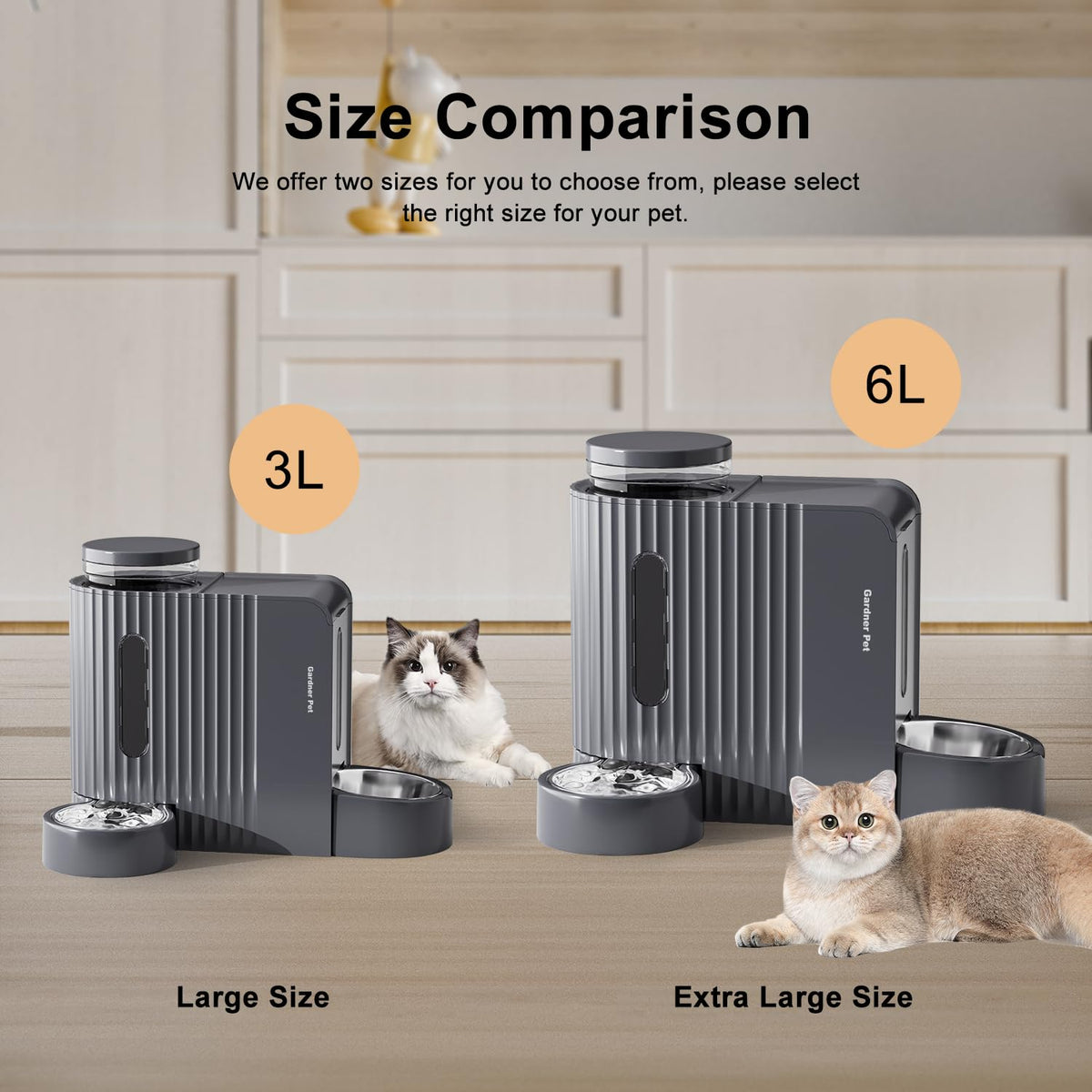 Gravity Automatic Cat Feeder (Extra Large（1.6 Gallons x 2） / Black Grey)