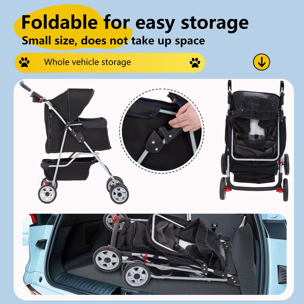 Pet Stroller 4 (Black / 4 Wheels)