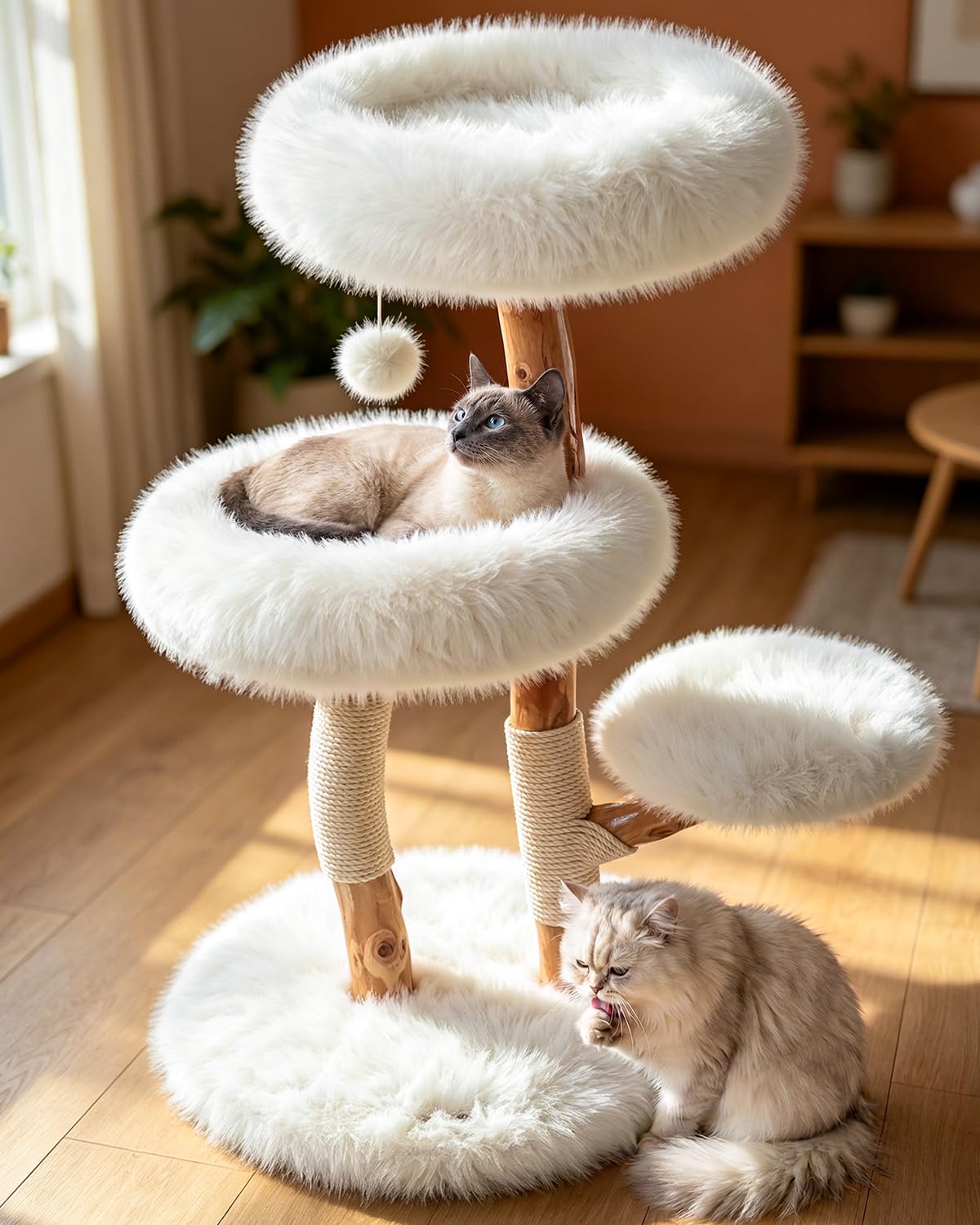 Solid Wood Cat Tree (Creamy White / Small)