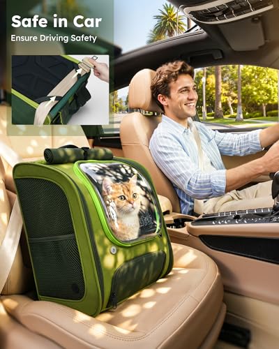Cat Backpack Carrier (Green-on-Green Color Blocking / 12.6"L x 10.2"W x 16.5"H)
