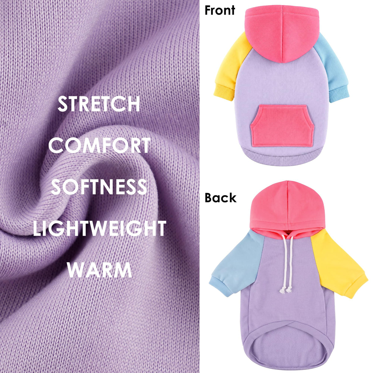 Dog Basic Hoodie Soft Dog Clothes Cold Weather Sweaters for Medium Large Dogs Cozy Fabric Warm Sweatshirt with Leash Hole for Boys (Pastel Pop / L (Back: 20.47",Chest: 28.35",20-35lbs))
