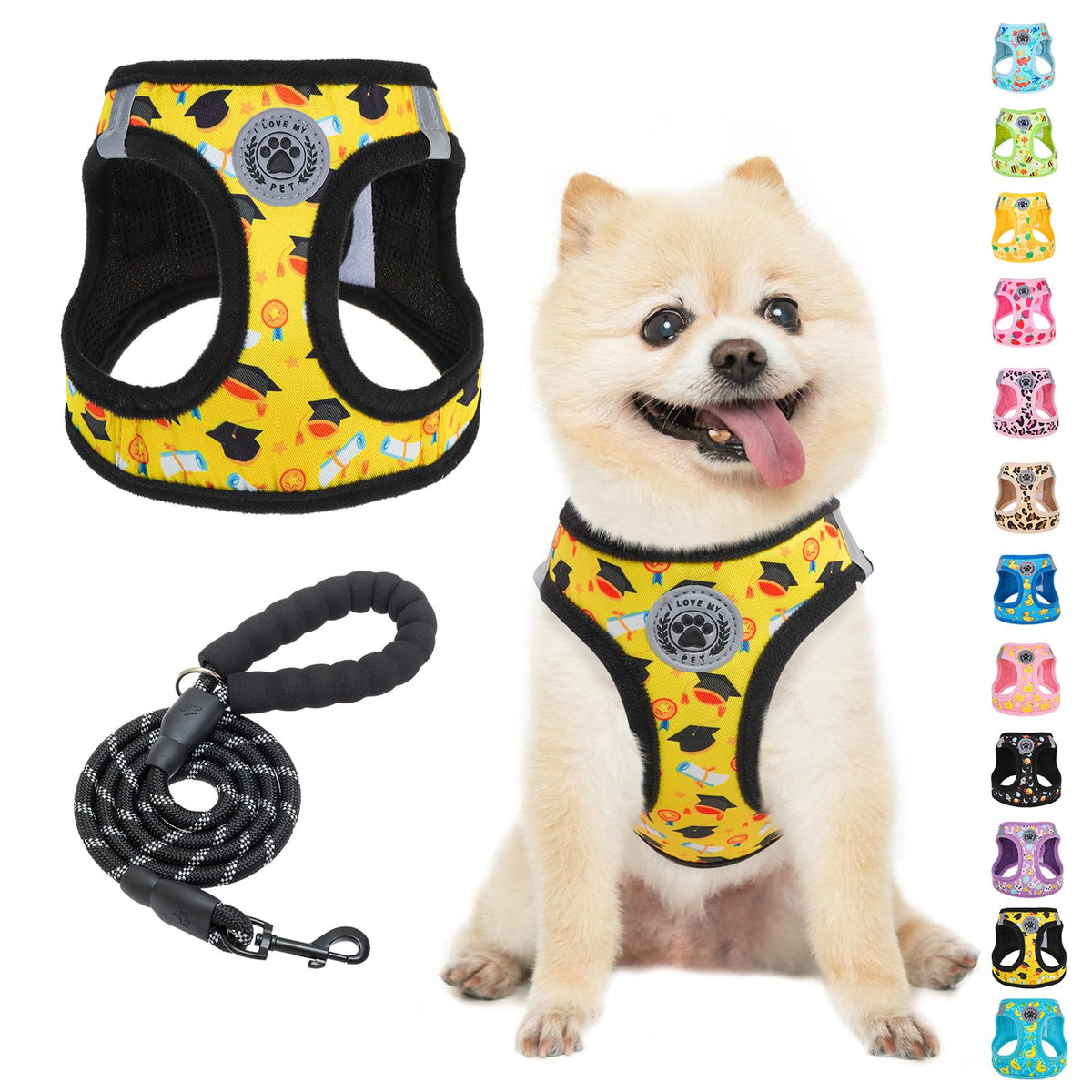 Graduation Dog Harness Medium Size and Leash Set (Medium(Chest Girth 16" - 18") / Yellow)