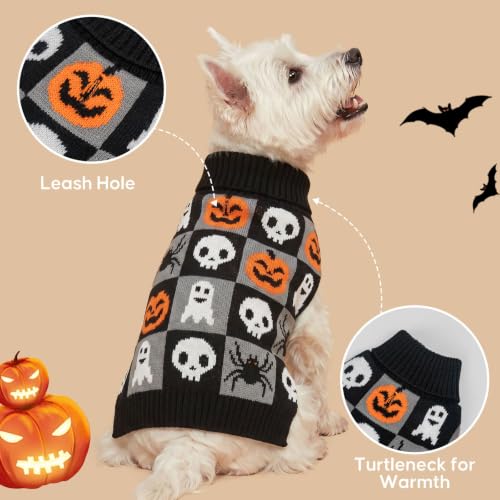 Dog Halloween Sweater for Small Dogs Soft Knit Pullover Outfit (Small (4-7lbs) / 01#Halloween (Black))