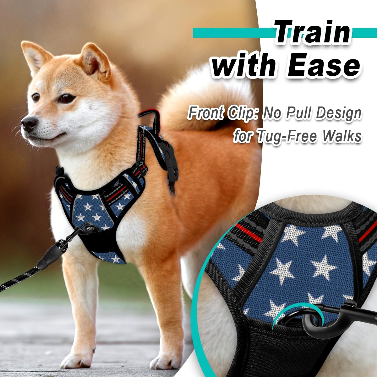 Dog Harness for Large Dog No Pull Mesh 2 Clips Dog Vest (Blue Star-Mesh / Large)