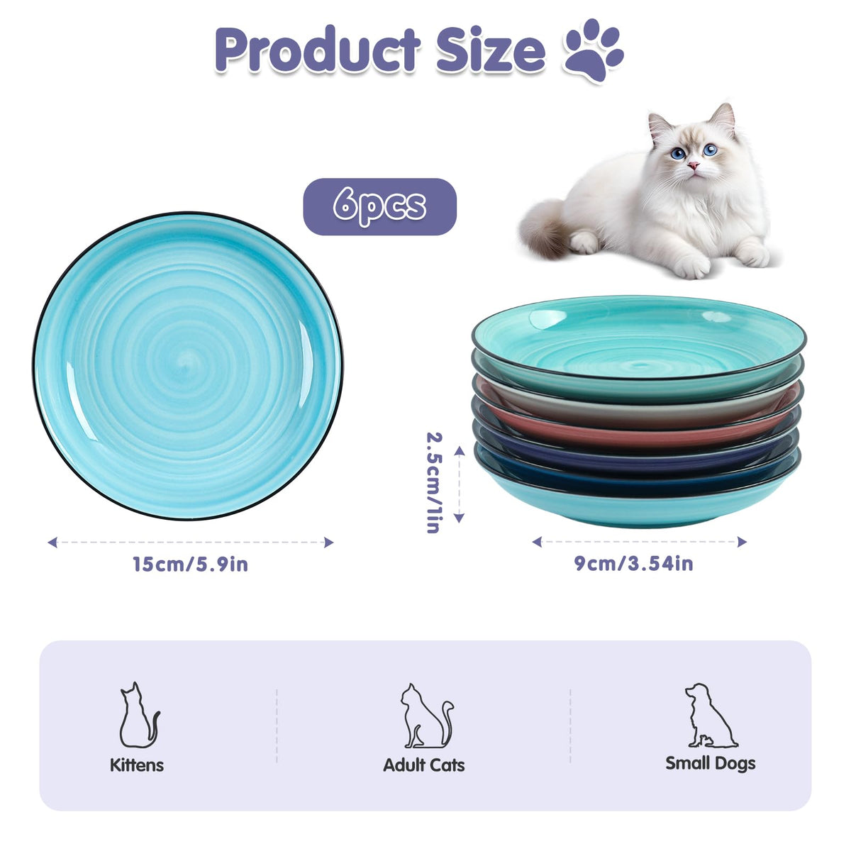Ceramic Cat Bowls (6 Colors-6P)
