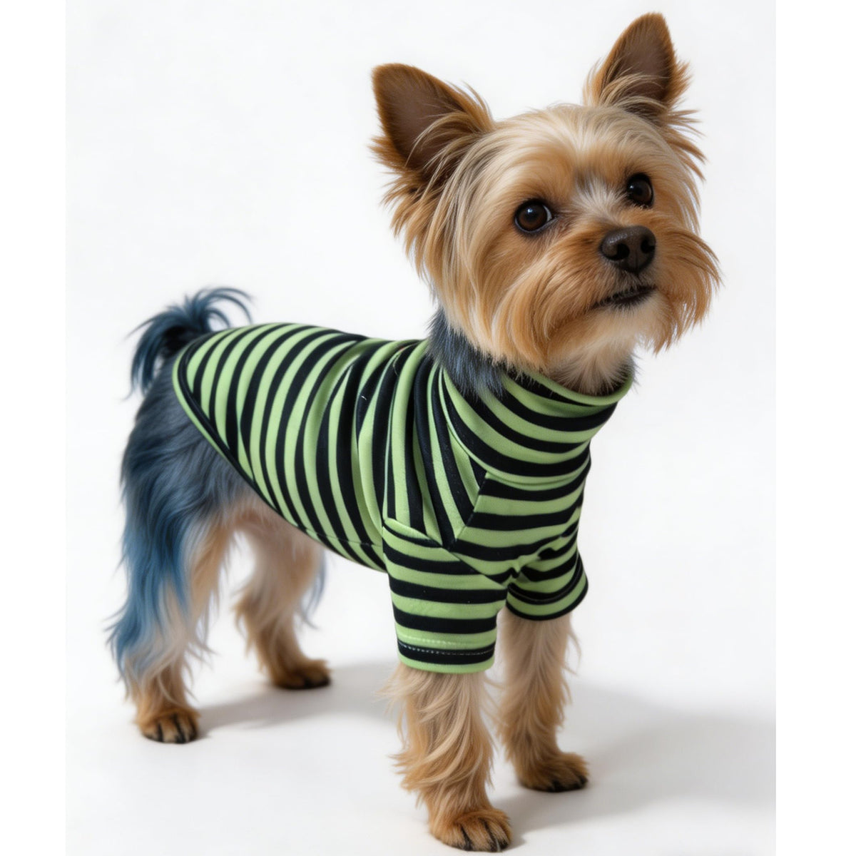 Turtleneck Dog Shirt Cute Doggie Embroidery Super Soft Dog Sweatshirt Stretchy Striped Puppy Pullover for Cats Small Medium Large Dogs (Green Striped / Large)