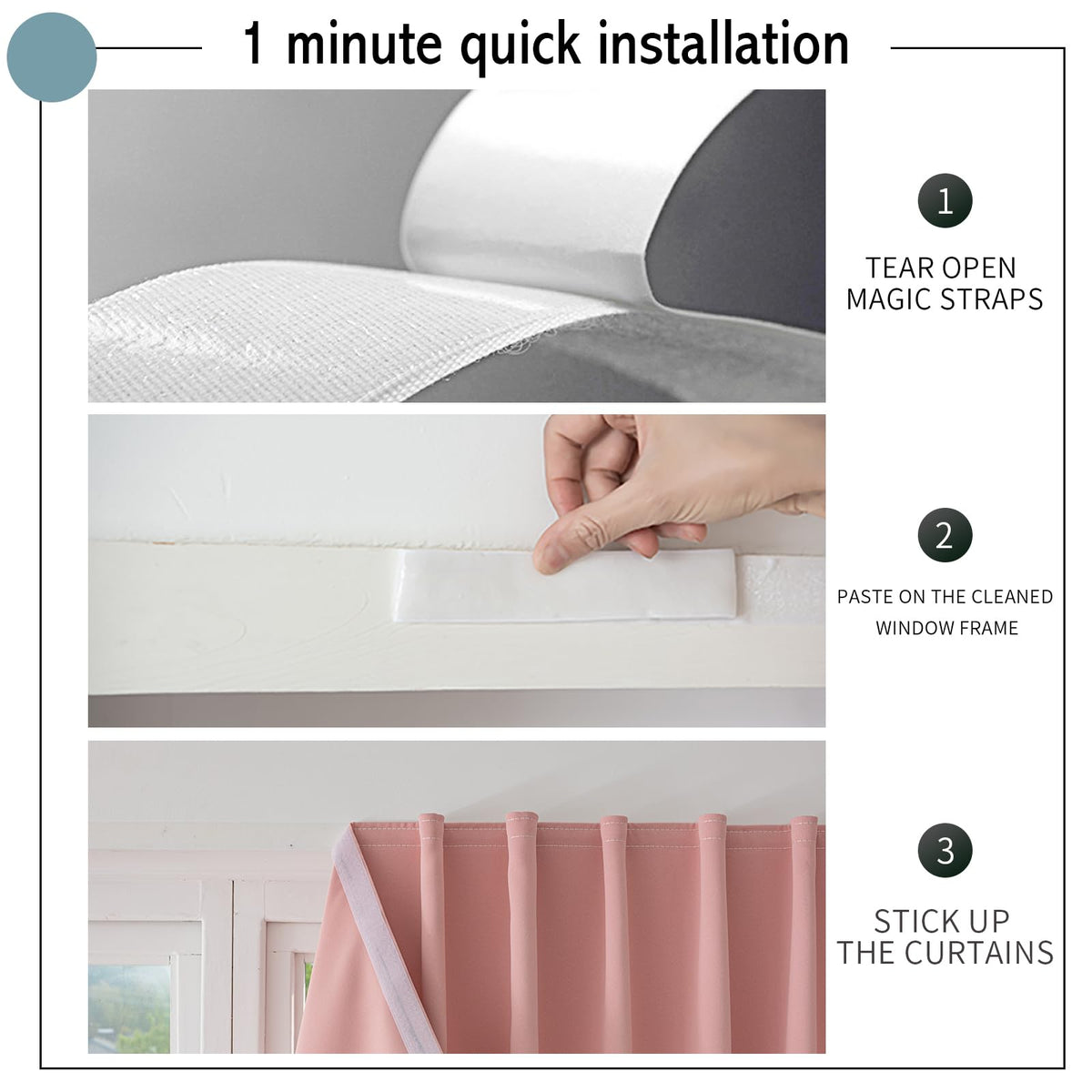 Magic Tape Stick on Curtains Blackout Curtains for Bedroom no Drillng Self Adhesive Curtain no Rod Small Window (Pink / 47"W x 71"L (Pack of 2))