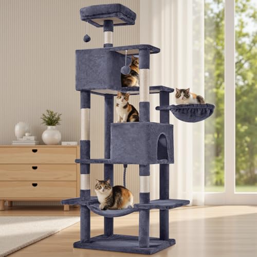 Large 66 Inch Cat Tree Tower with Sisal Scratching Post (Dark Grey / 66 Inches)