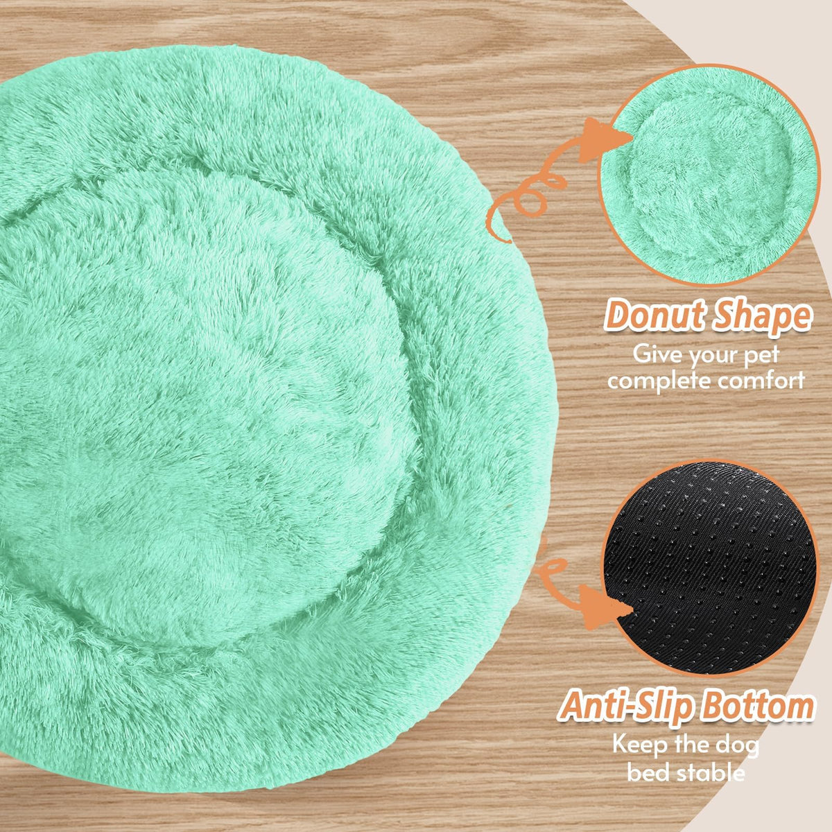 Calming Dog Bed Medium Size Dog (Mint Green / 27.0"L x 27.0"W x 8.0"Th)