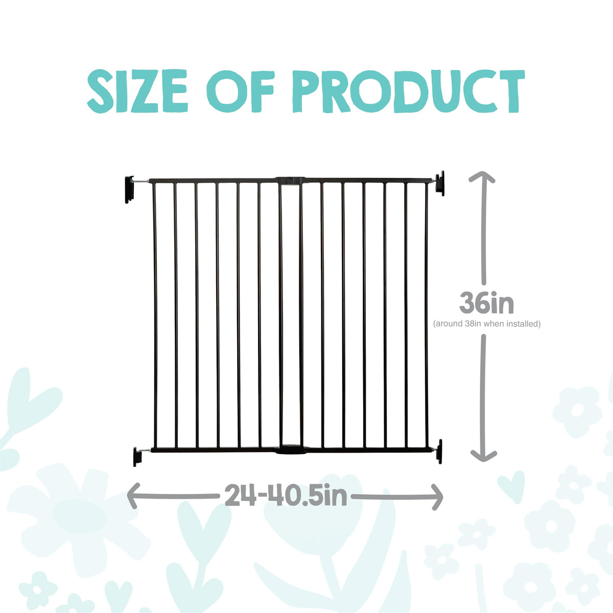 Safety 36" Extra Tall Baby Gate for Top of Stairs & Dooways (Black / 24-40.5"W x 36"H)