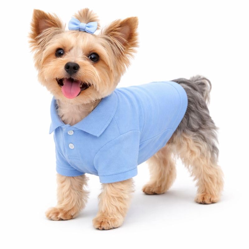 Basic Dog Polo Shirts Premium Cotton (XS (-6lbs) / Sky-Blue)