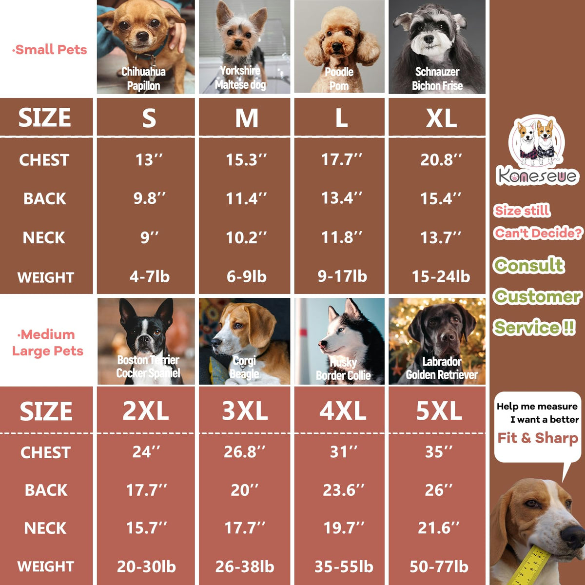 Dog Hoodie & Cat Sweater (4XL-(35~55lb) | Chest(~31") / Brown)