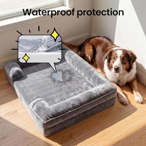 Orthopedic Medium Large Dog Bed Sofa (35" x 22" x 6.5"(Crate Fit) / 01-Gray)