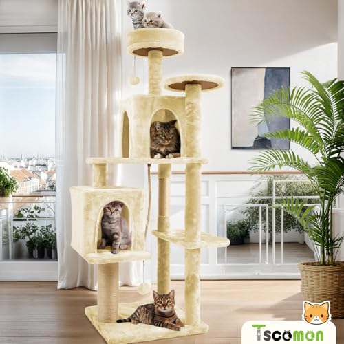 58.5inch Large Cat Tree Tower Condo for Indoor Cats (58.5in / Beige Almond)