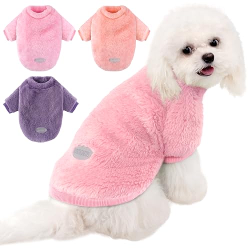 3 Pack Dog Sweater Clothes for Small Dogs Girls Boys Christmas (Pink+Purple+Peach / M(8.8-13.2lb))