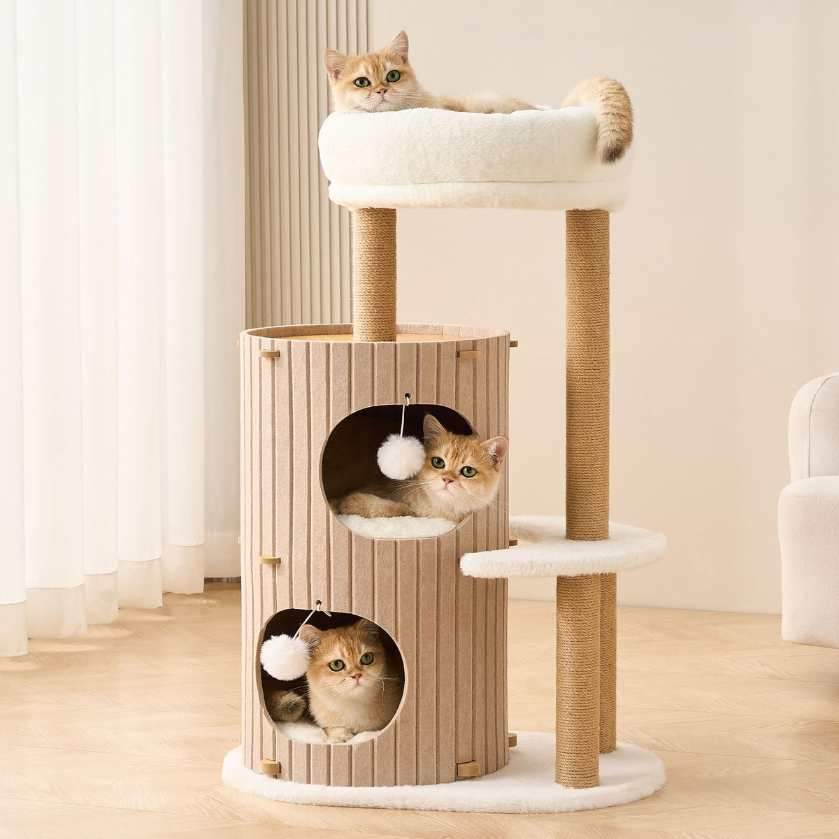 Modern Cat Tree for Indoor Small & Medium Cats (Latte Brown-36")