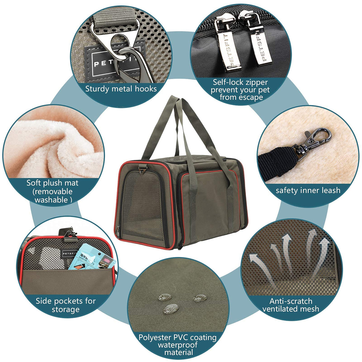Expandable Cat Carrier Dog Carriers (19.0"L x 12.0"W x 12.0"H / Gray brown)