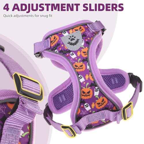 Halloween Cat Harness and Leash Set Escape Proof Reflective Cat Walking Harness Adjustable Soft Breathable Mesh Vest for Small Pets (S (NECK 9.5"-11", CHEST 13"-16") / Purple(Halloween))