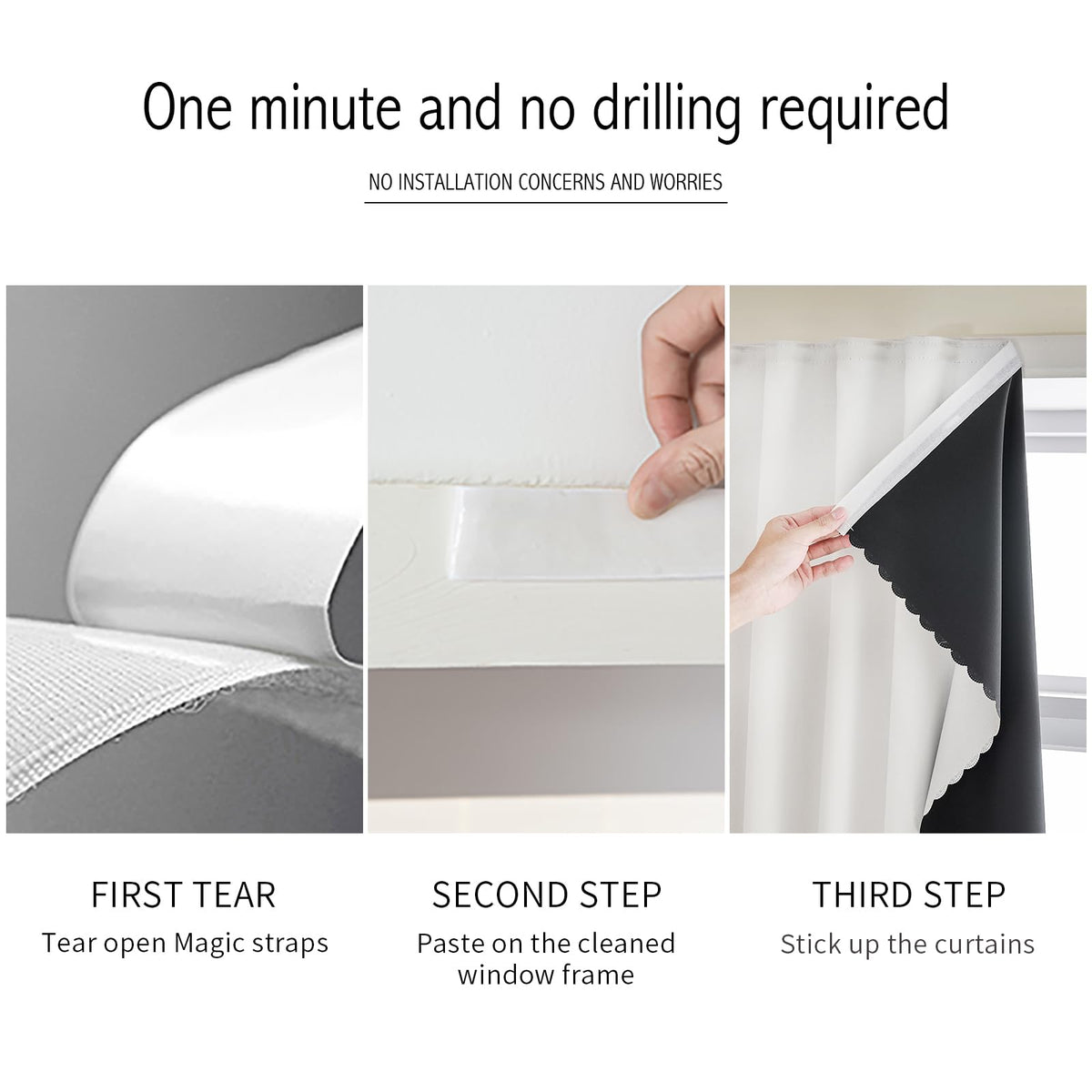 100% Blackout Self Adhesive Curtains Small Window Short Temporary Black Out Curtains Easy to Install Used for Bedroom Kitchen Window Cover (White/ Thickened / 35"W x 54"L (Pack of 1))