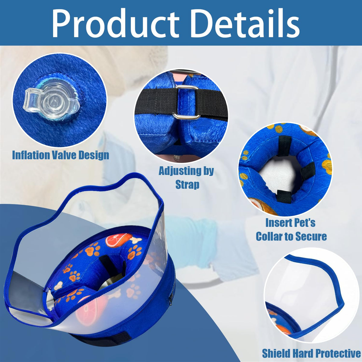 Inflatable Dog Cat Cone Collar with Transparent Shield for After Surgery (M(Neck:8"-10"))