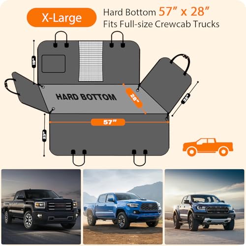 PU Leather Hard Bottom Dog Seat Cover for Full (Black - Orange / XL - for Full Size Crew Cab Trucks)