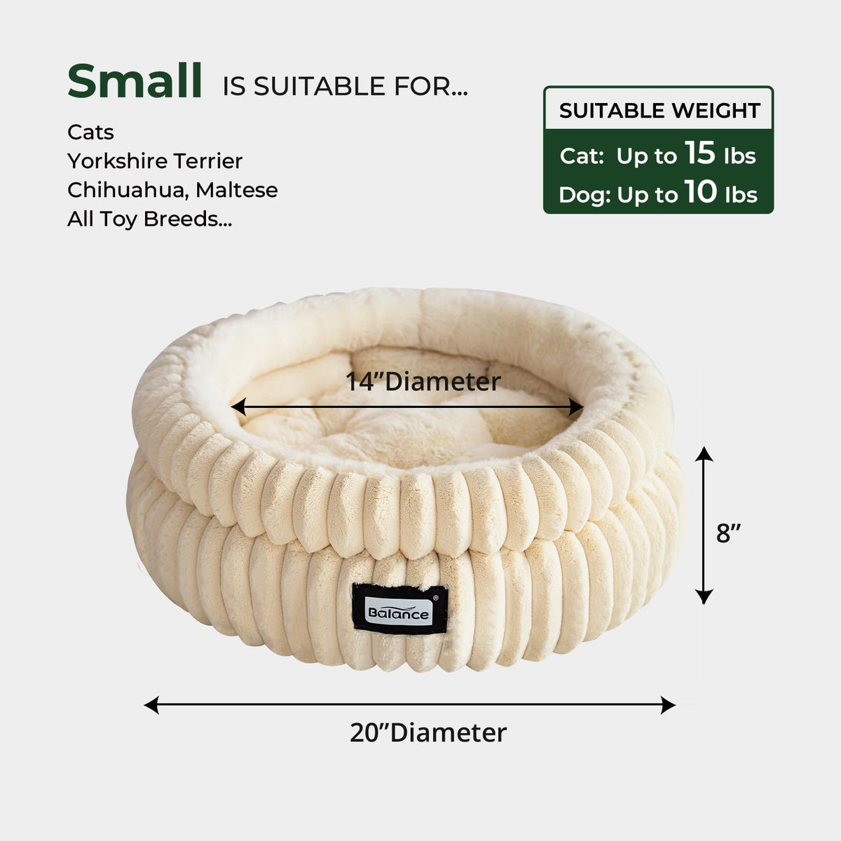 Cat Bed Kitten Bed (20.0"L x 20.0"W x 8"Th / Winter White)