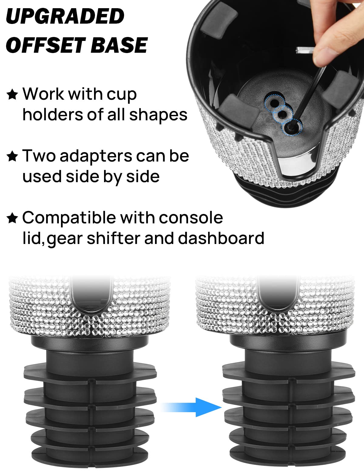 Upgraded Car Cup Holder Expander with Offset Base (1pcs / Bling)