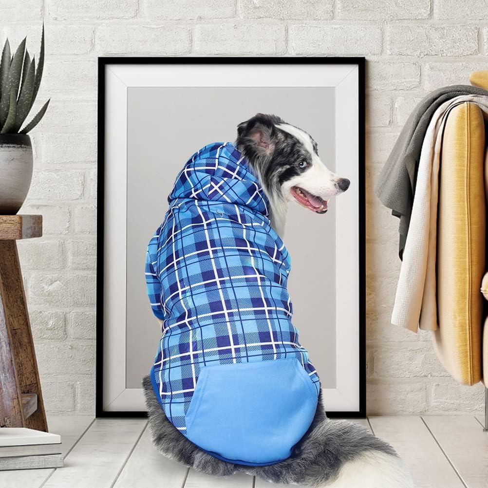 Plaid Dog Hoodie (Blue / X-Large)