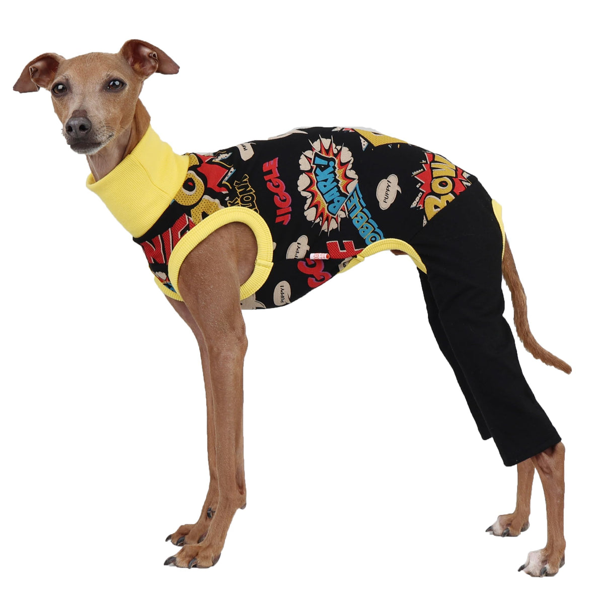 D Doggy Star Italian Greyhound Clothes Stretchable Bow Sleeveless Onesie Whippet for Dog (3XL / Onesie Bow Black)