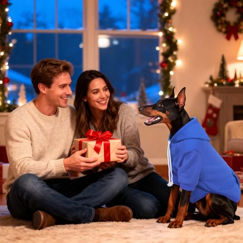 Dog Basic Hoodie Soft Dog Clothes Cold Weather Sweaters for Medium Large Dogs Cozy Fabric Warm Sweatshirt with Leash Hole for Boys (Blue / S(Back: 12.6",Chest:18.11", 5-10 lbs))