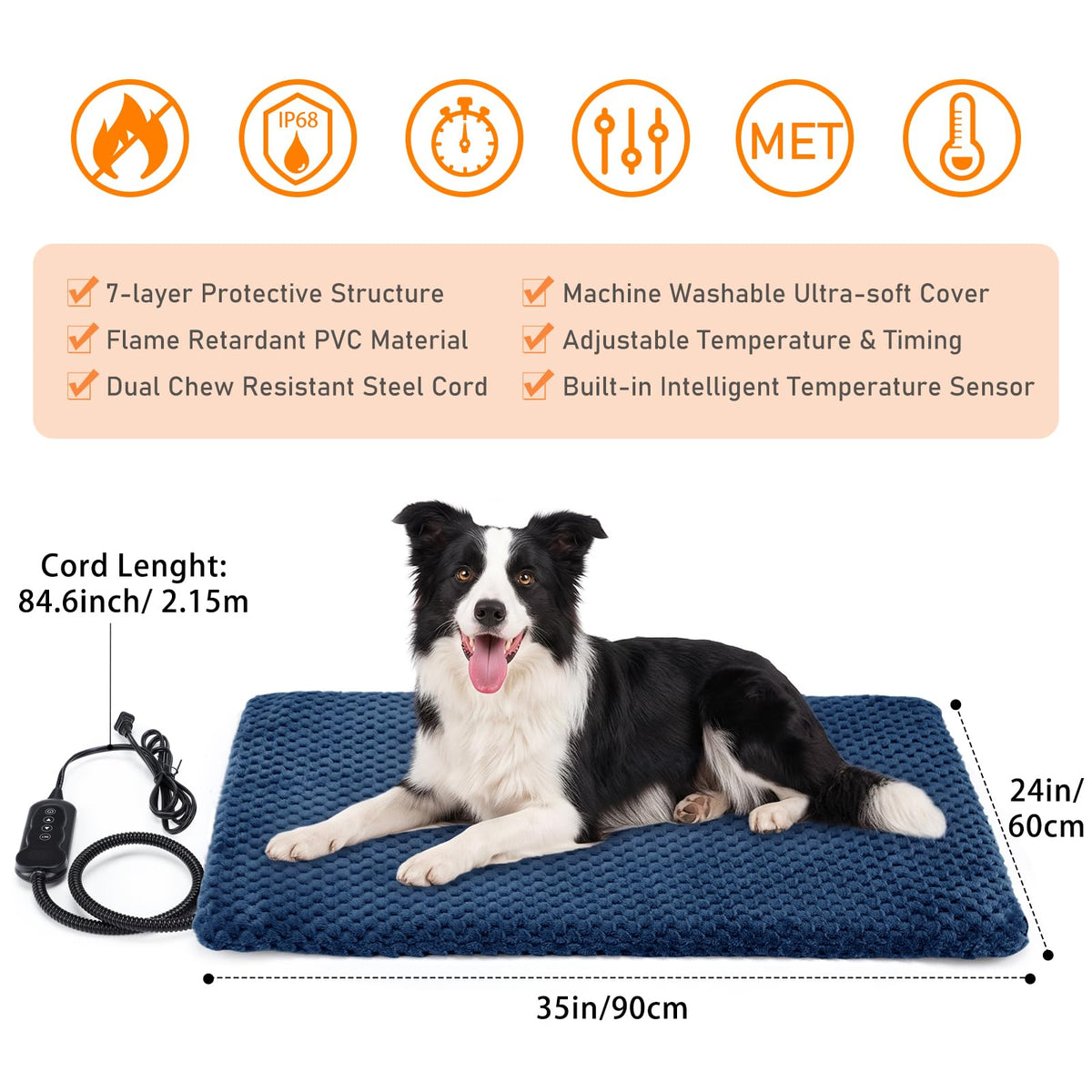 Pet Heating Pad (L: 35" x 24" / Navy Blue)