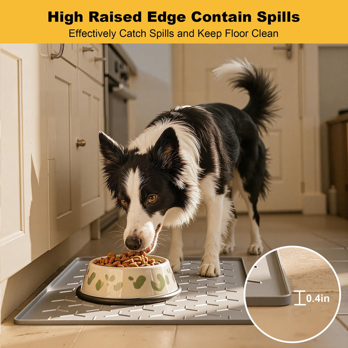 Silicone Dog Cat Food Bowl Mat (L-34''X22'' / Light Gray)