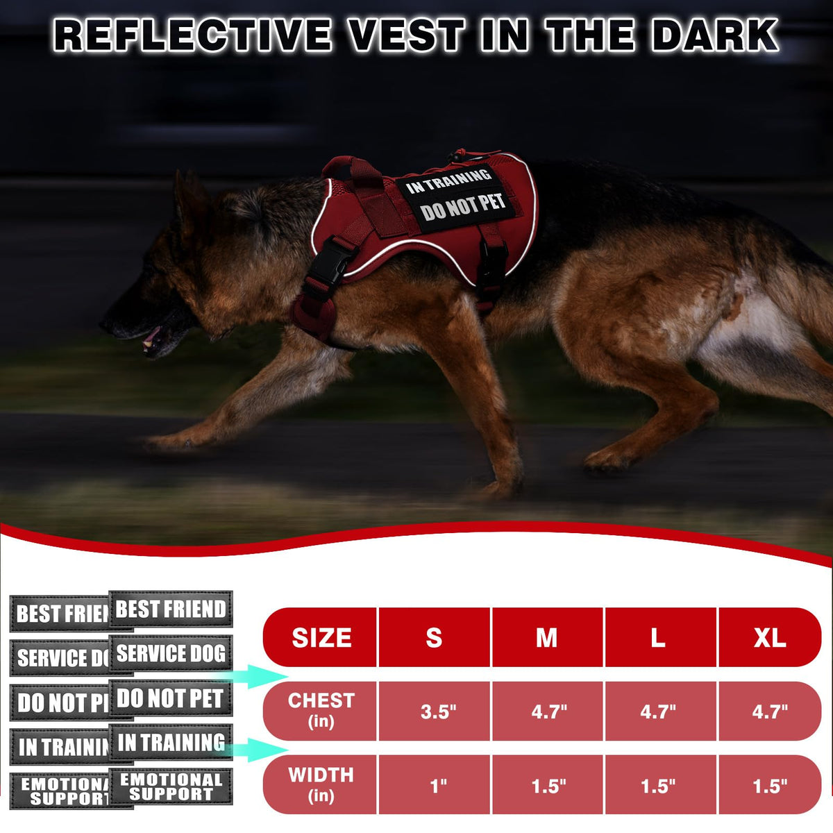 Service Dog in Training Mesh Harness with 10 Removale Pet Patches (Large / Red)