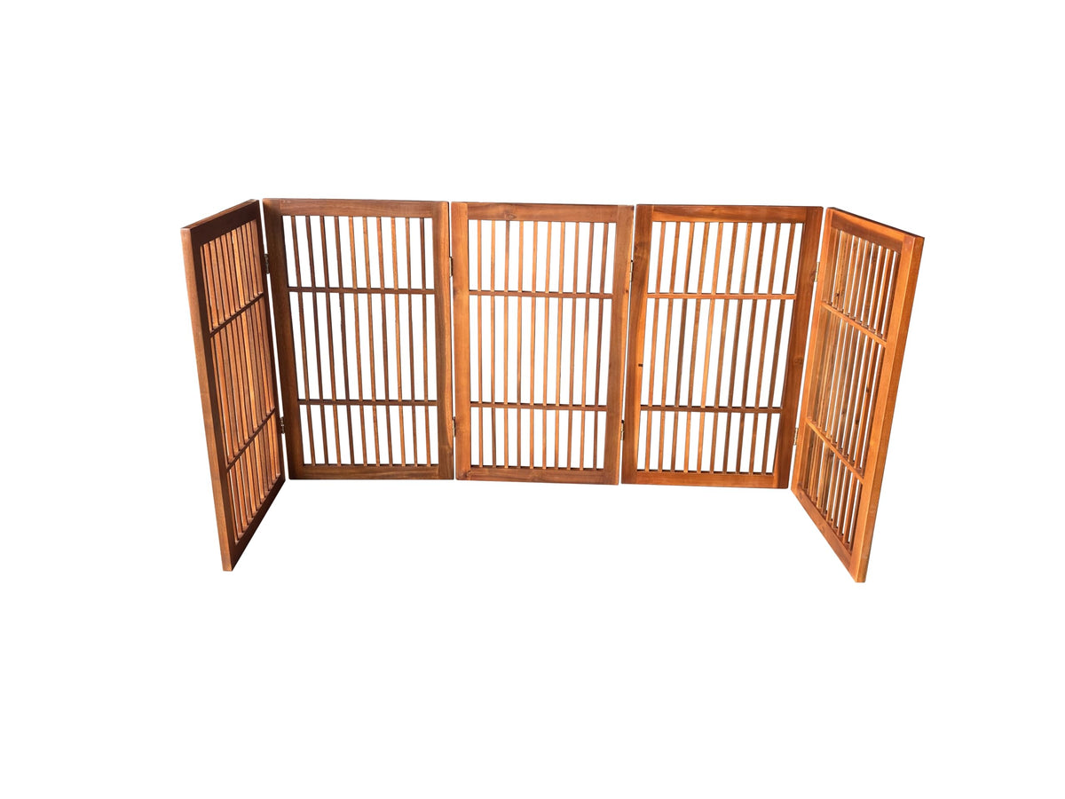 Pet Dog Gate Freestanding (5 Panel 30" Tall / Brown Pet Gate)