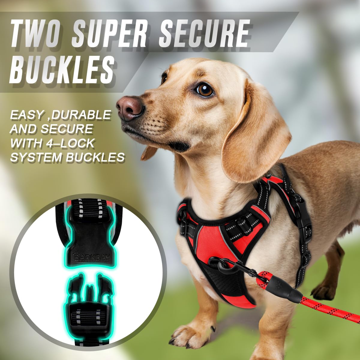 Dog Harness No Pull for Small Sized Dog Front Back Clips (X-Small(Chest:15.5-19.5”) / Red)