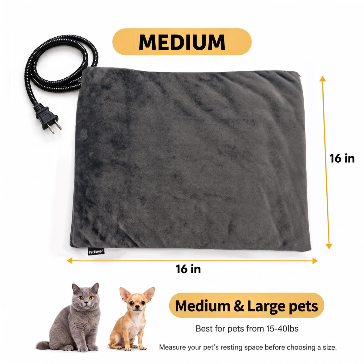 Round Cat Heating Pad (Gray / Square: 16" × 16" × 1.6")