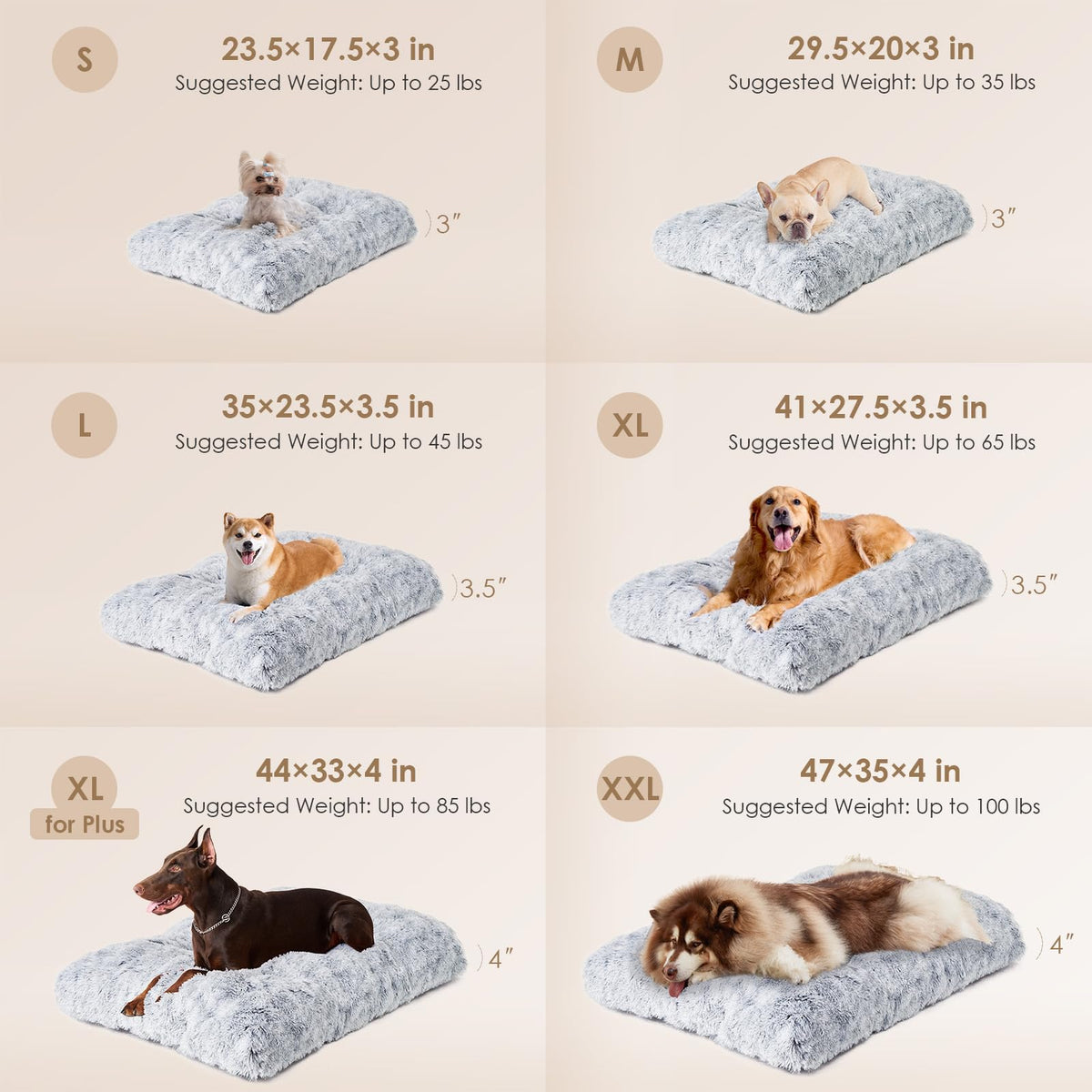 Fluffy Dog Crate Bed (Grey / 41 x 27.5)