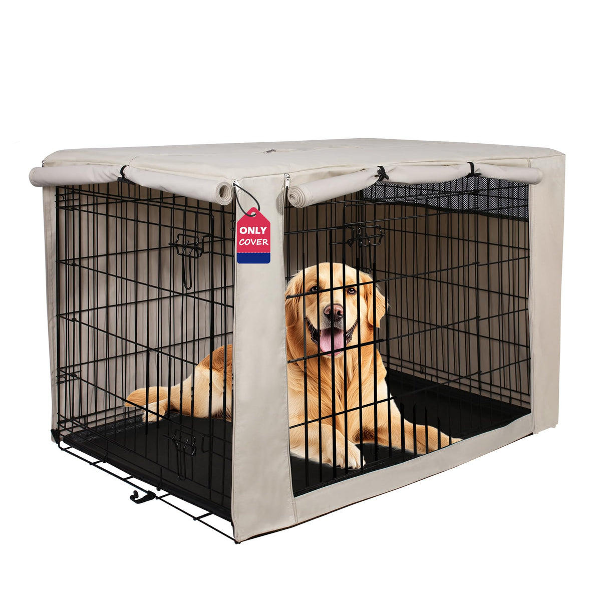 48 Inch Dog Crate Cover with Mesh (48.0"L x 30.0"W x 33.0"H / Beige)