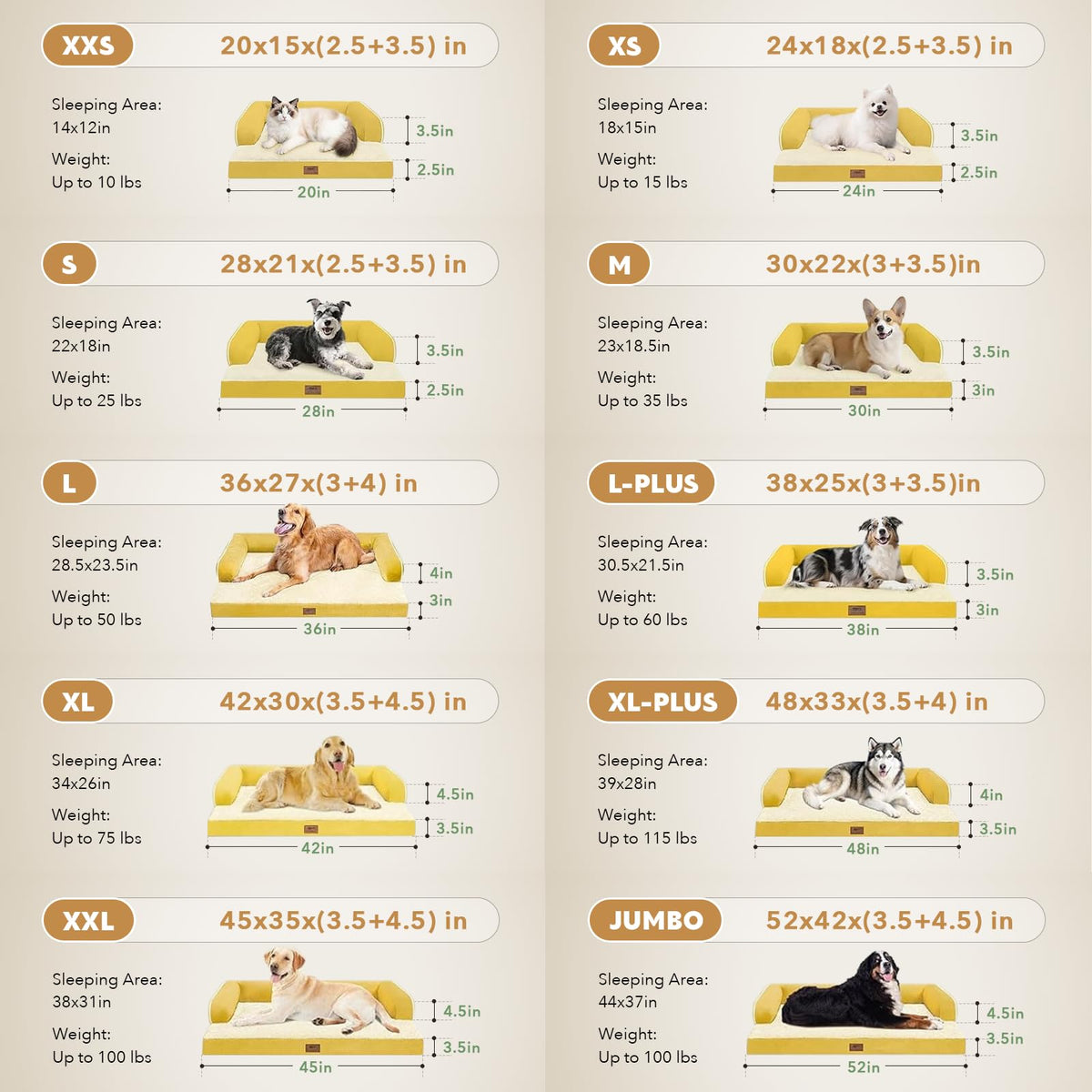 XXL Orthopedic Waterproof Dog Bed with Bolster for Extra Large Dogs (45.0"L x 35.0"W x 8.0"Th / Ginger)