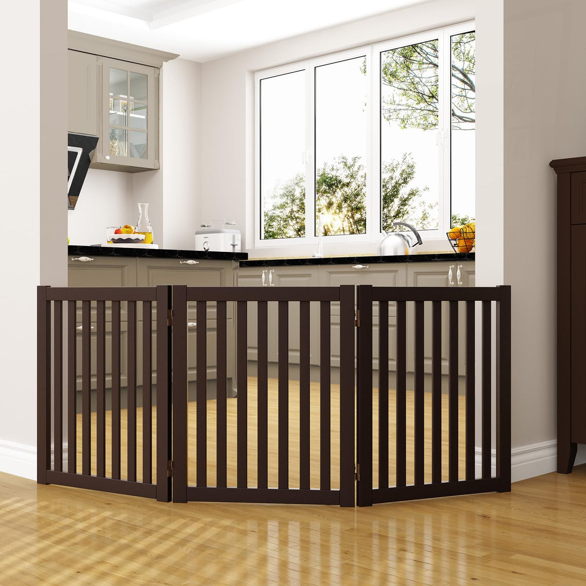 Freestanding Dog Gate (Espresso / 3 Panel 60" Wide)