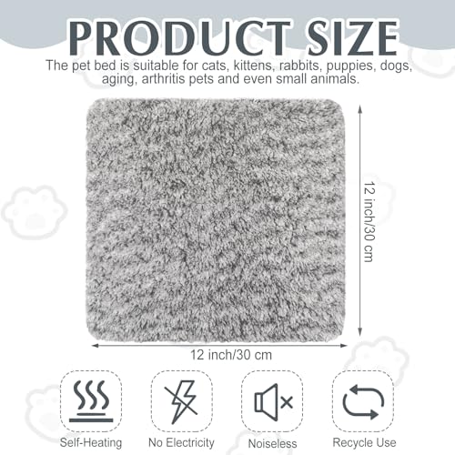 4 Pack Self Warming Cat Mat for Pets (12 x 12 Inch / Gray)