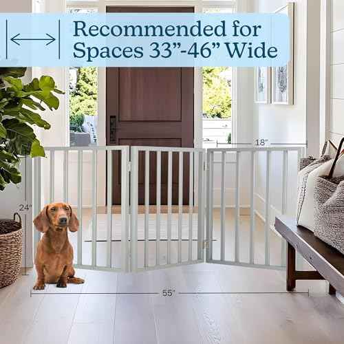 Pet Gate - 3-Panel Indoor Foldable Dog Fence for Stairs, Hallways, or Doorways - 54x24-Inch Retractable Wood Freestanding Dog Gates by PETMAKER (Gray) (Gray / 3 Panel)