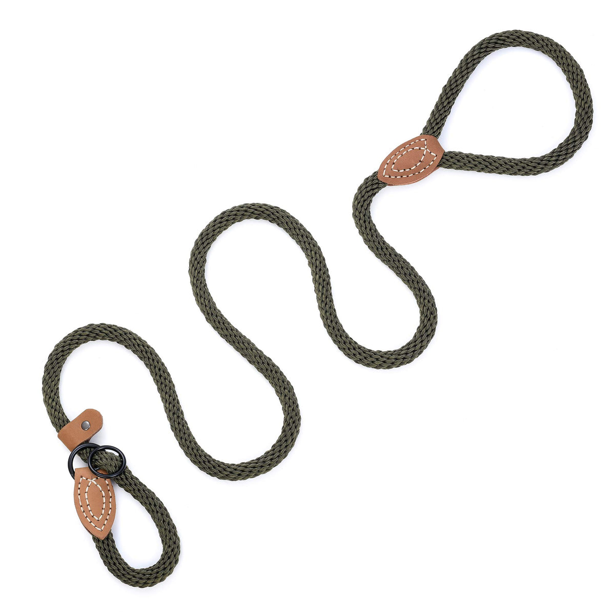 Heavy Duty Slip Lead No Pull Leash w Leather (Drak Green / 5 Feet)