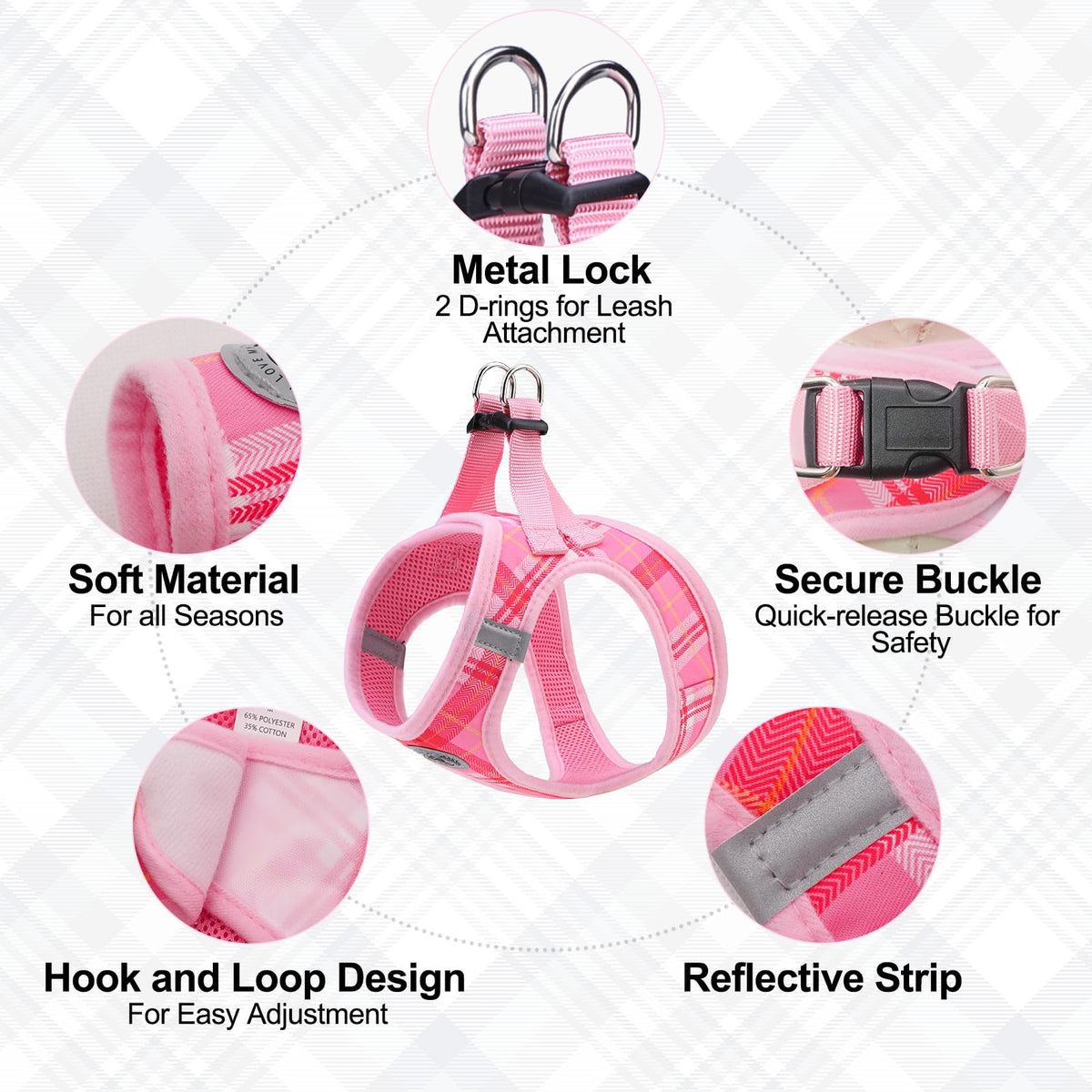 Large Dog Harness and Leash Set (Large(Chest Girth 18" - 21") / Light Pink)