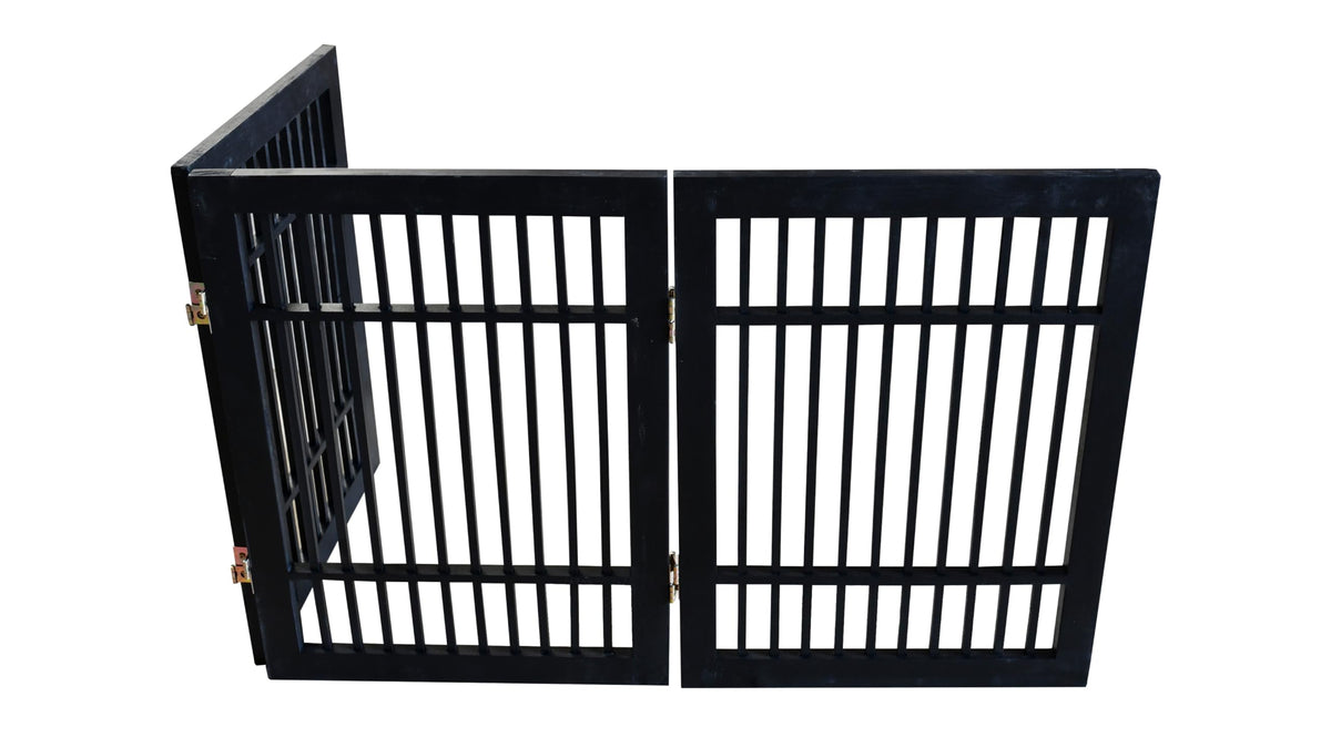 Freestanding Wooden Dog Gate (3 Panel 24" Tall / Black Pet Gate)